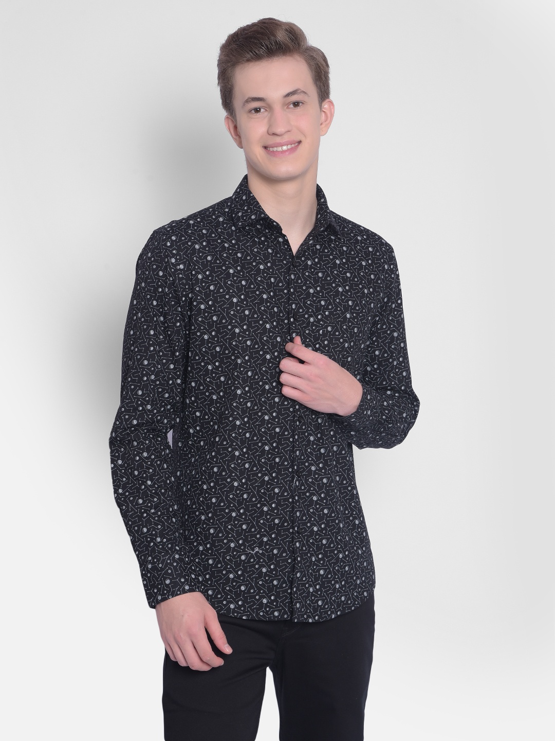 

Crimsoune Club Geometric Printed Pure Cotton Casual Shirt, Black