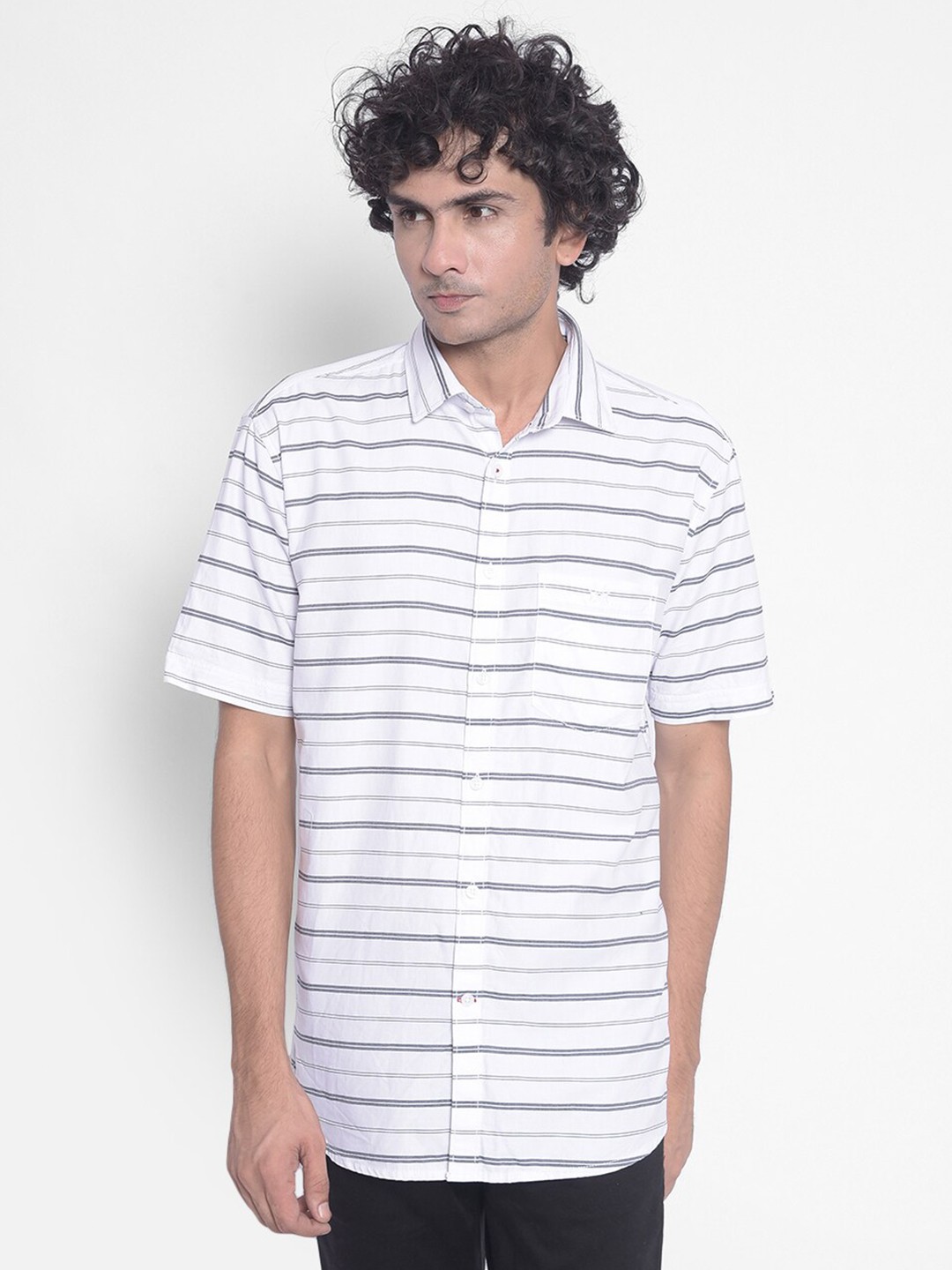 

Crimsoune Club Horizontal Striped Pure Cotton Casual Shirt, White