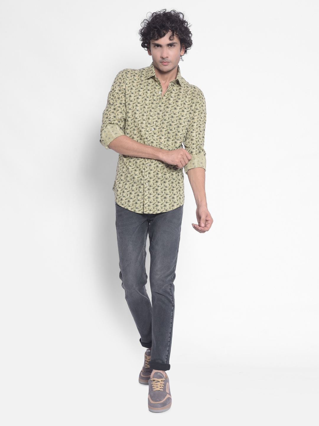 

Crimsoune Club Floral Printed Pure Cotton Casual Shirt, Olive