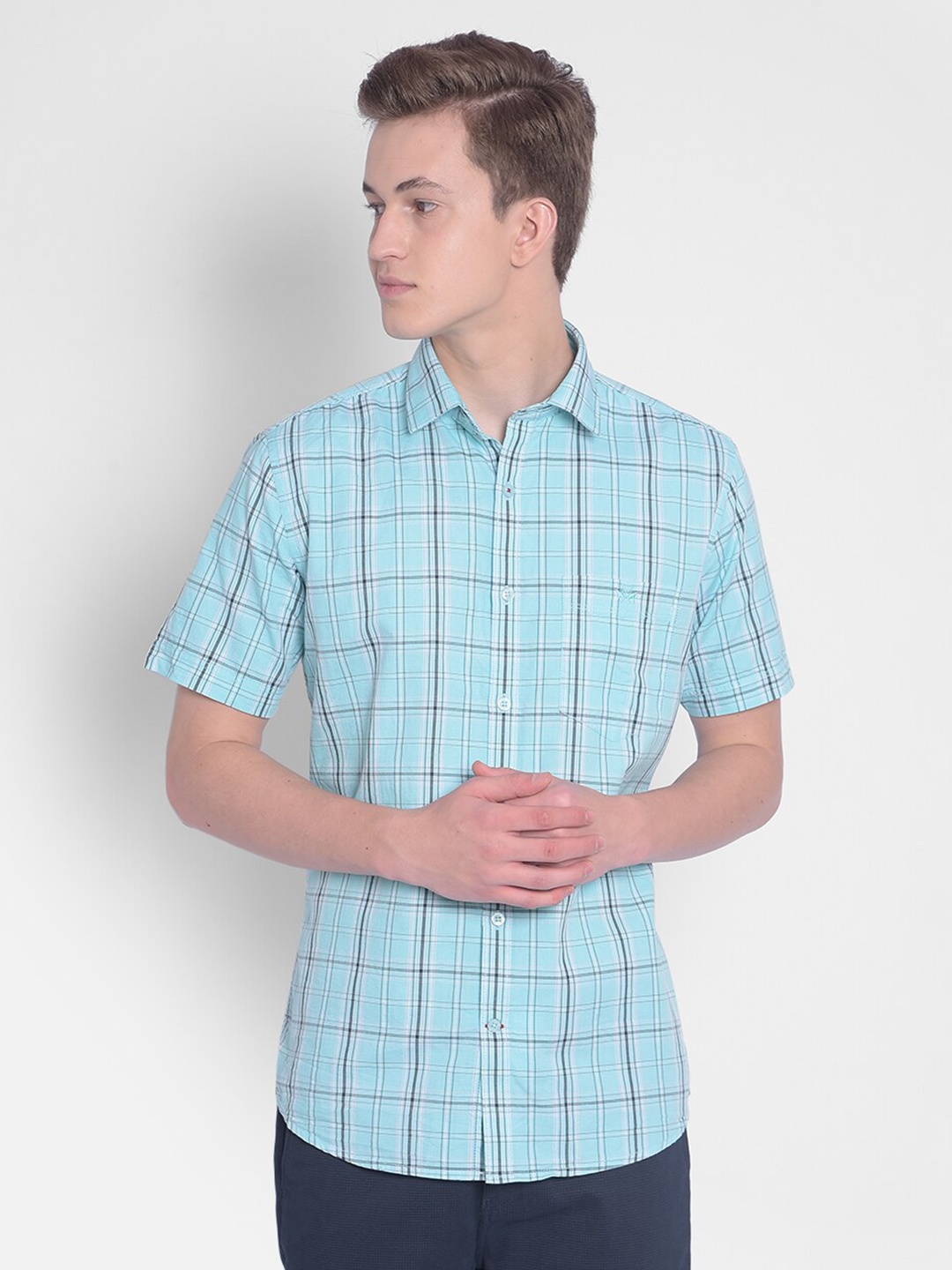 

Crimsoune Club Tartan Checked Pure Cotton Casual Shirt, Blue