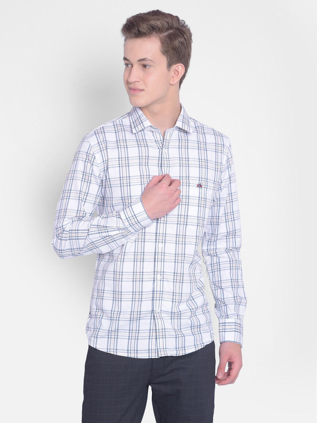 

Crimsoune Club Tartan Checked Pure Cotton Casual Shirt, White