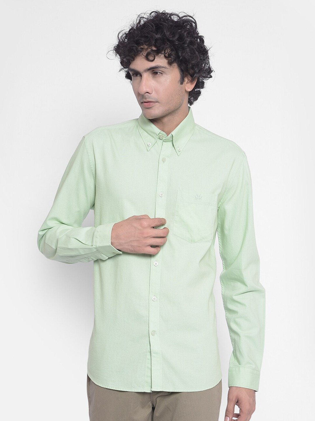 

Crimsoune Club Spread Collar Pure Cotton Casual Shirt, Green