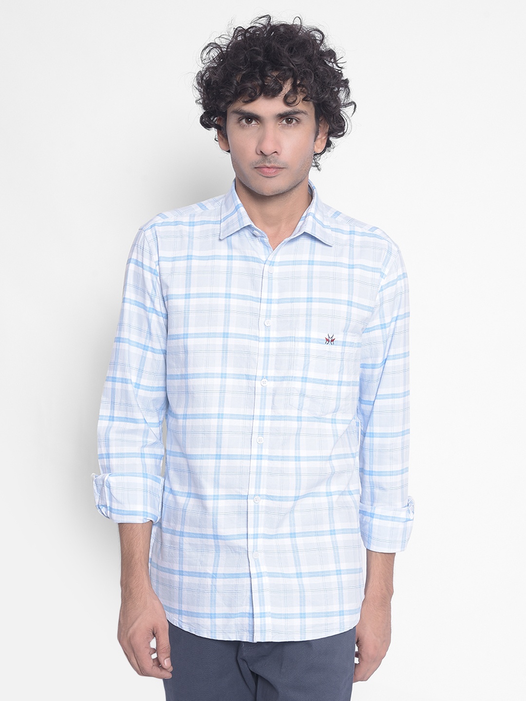 

Crimsoune Club Slim Fit Opaque Checked Cotton Casual Shirt, Blue