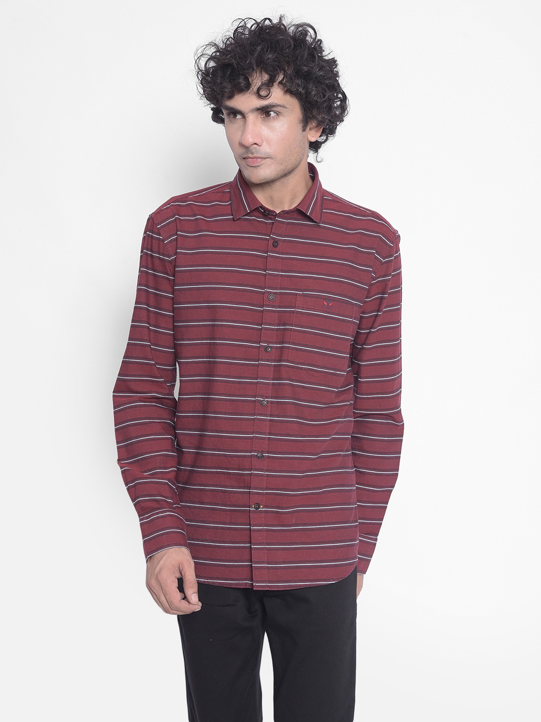 

Crimsoune Club Men Slim Fit Horizontal Stripes Opaque Cotton Casual Shirt, Maroon