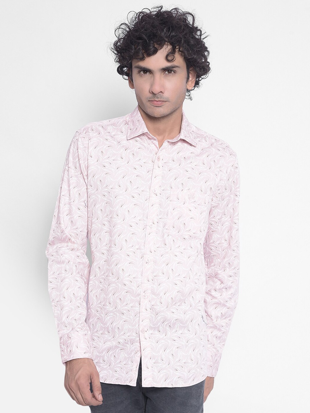

Crimsoune Club Slim Fit Floral Printed Spread Collar Cotton Casual Shirt, Pink