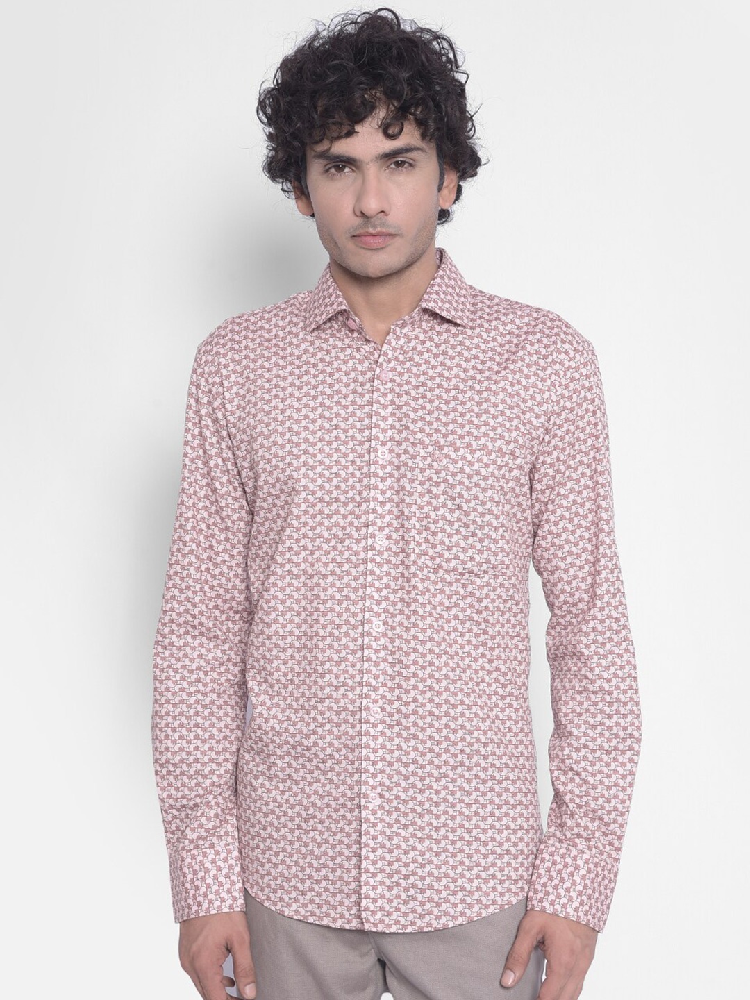 

Crimsoune Club Slim Fit MIcro Ditsy Printed Cotton Casual Shirt, Pink