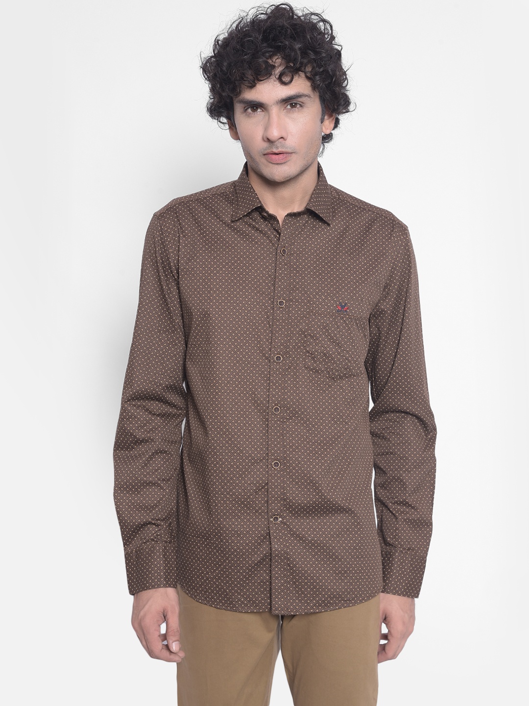 

Crimsoune Club Slim Fit MIcro Ditsy Printed Cotton Casual Shirt, Brown