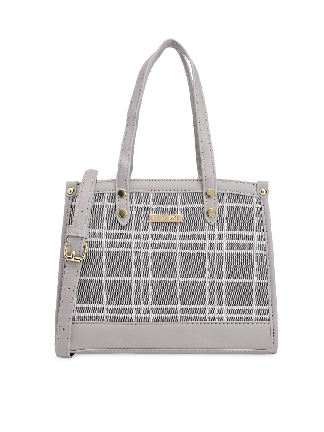 

Luvoksi Checked PU Structured Handheld Bag, Grey