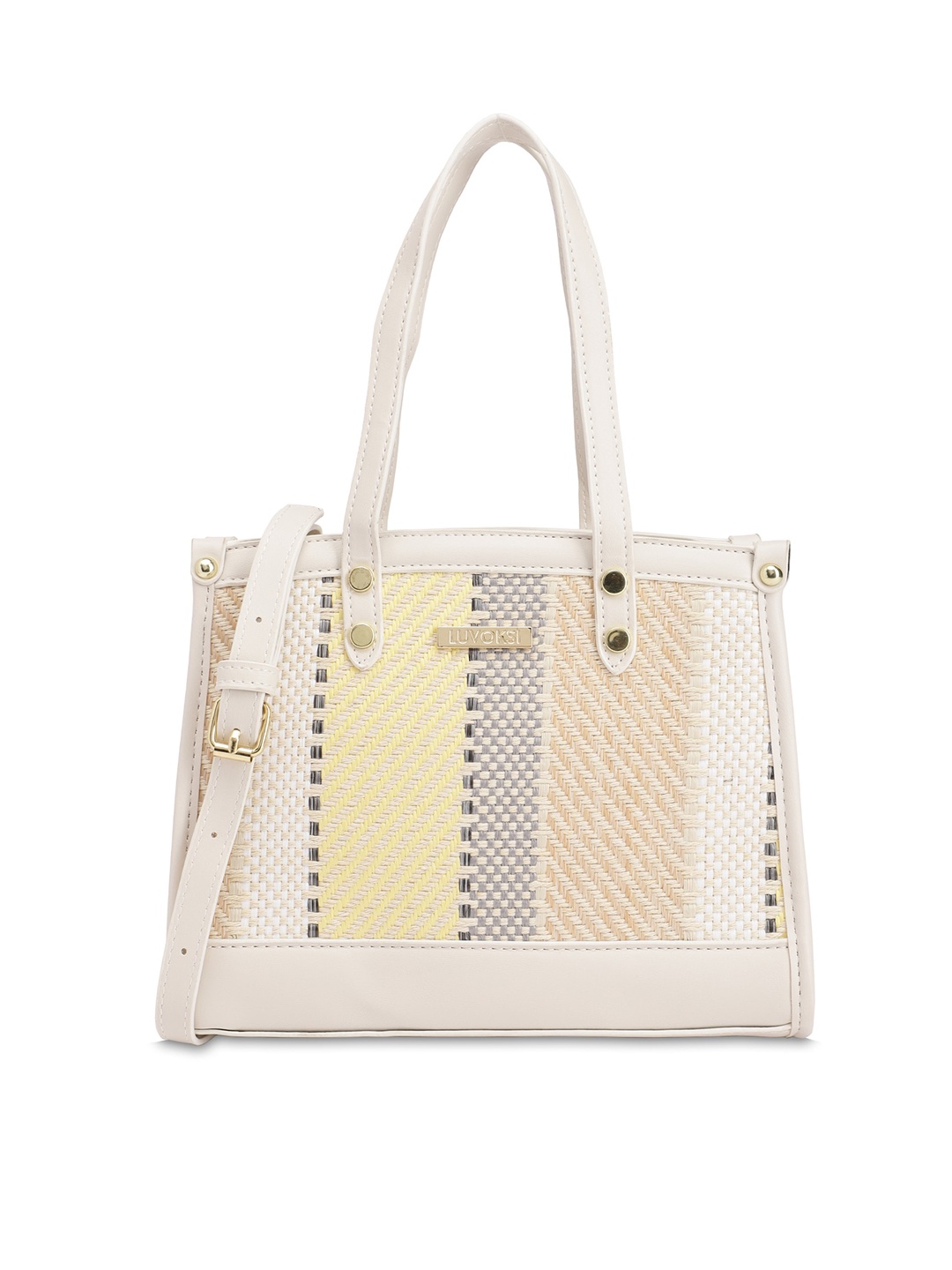 

Luvoksi Striped PU Shopper Shoulder Bag, White
