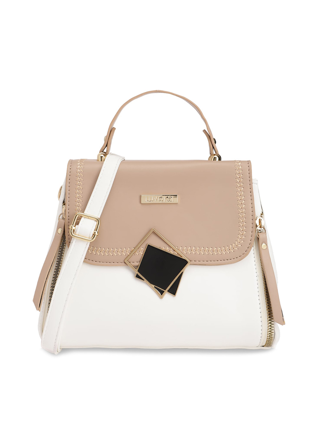 

Luvoksi Colourblocked PU Structured Satchel, Beige