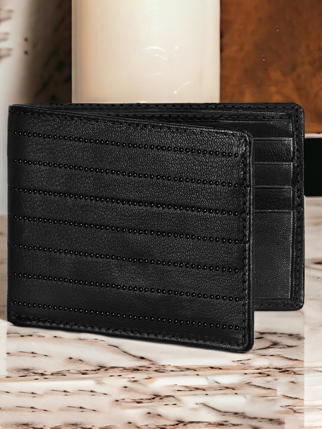 

LORENZ Men Textured Leather Two Fold Wallet, Black
