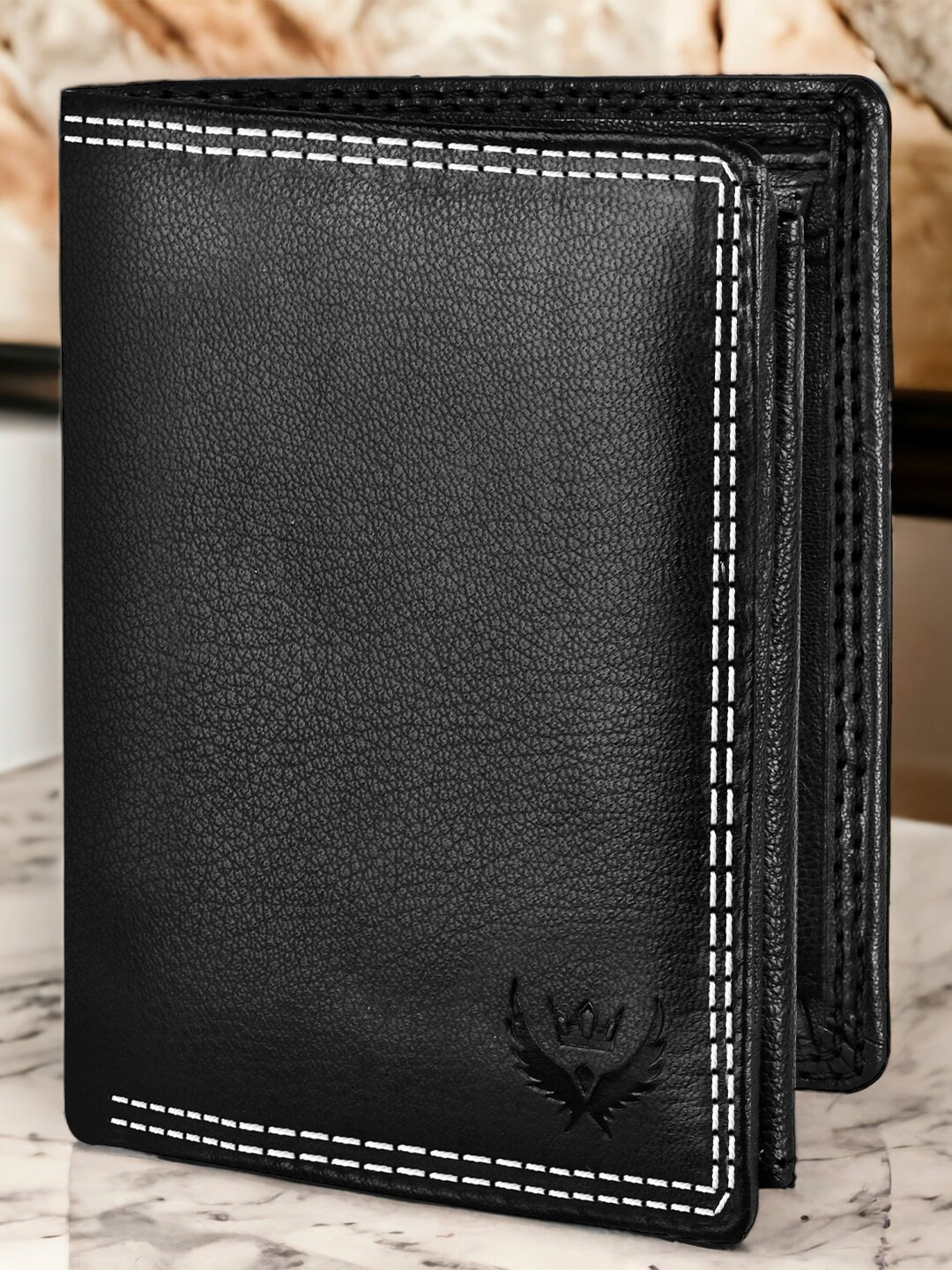 

LORENZ Unisex Leather Two Fold Wallet, Black