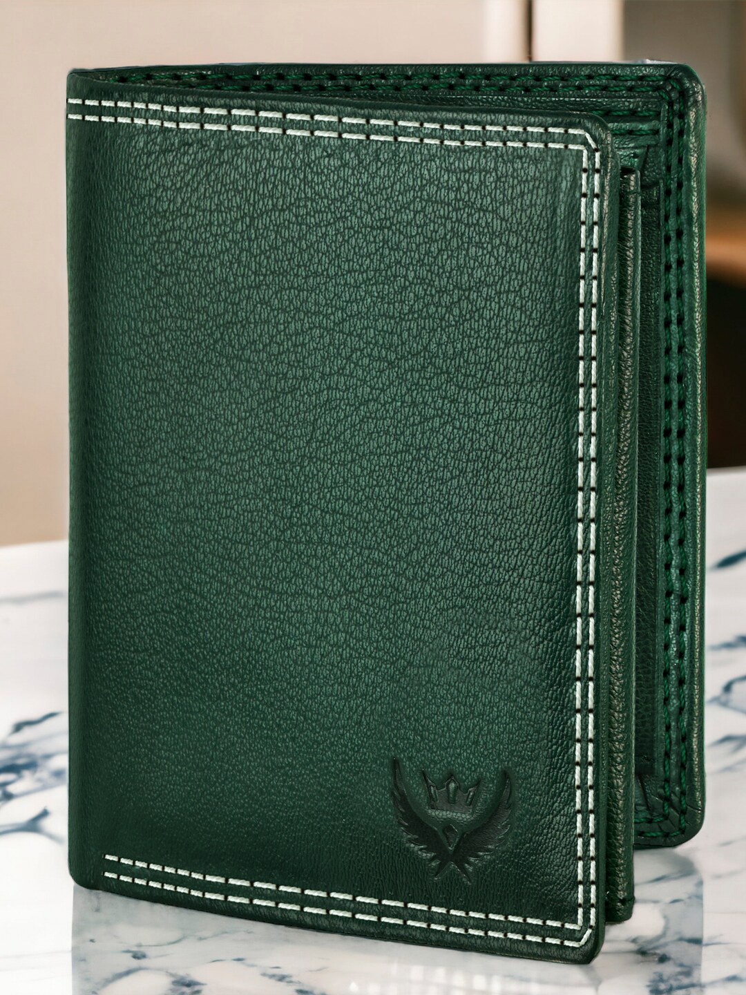 

LORENZ Textured Leather Two Fold Wallet, Green