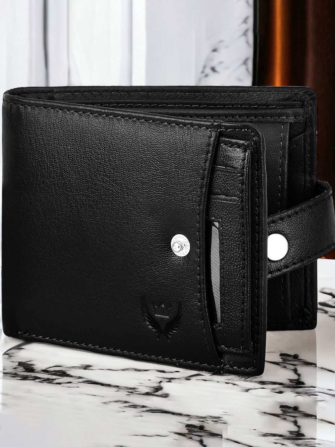

LORENZ Men Leather Two Fold Wallet, Black