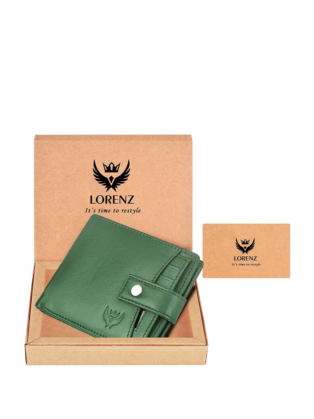 

LORENZ Men Leather Two Fold Wallet, Green