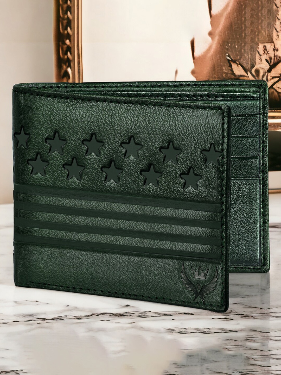

LORENZ Men Green Leather Two Fold Wallet