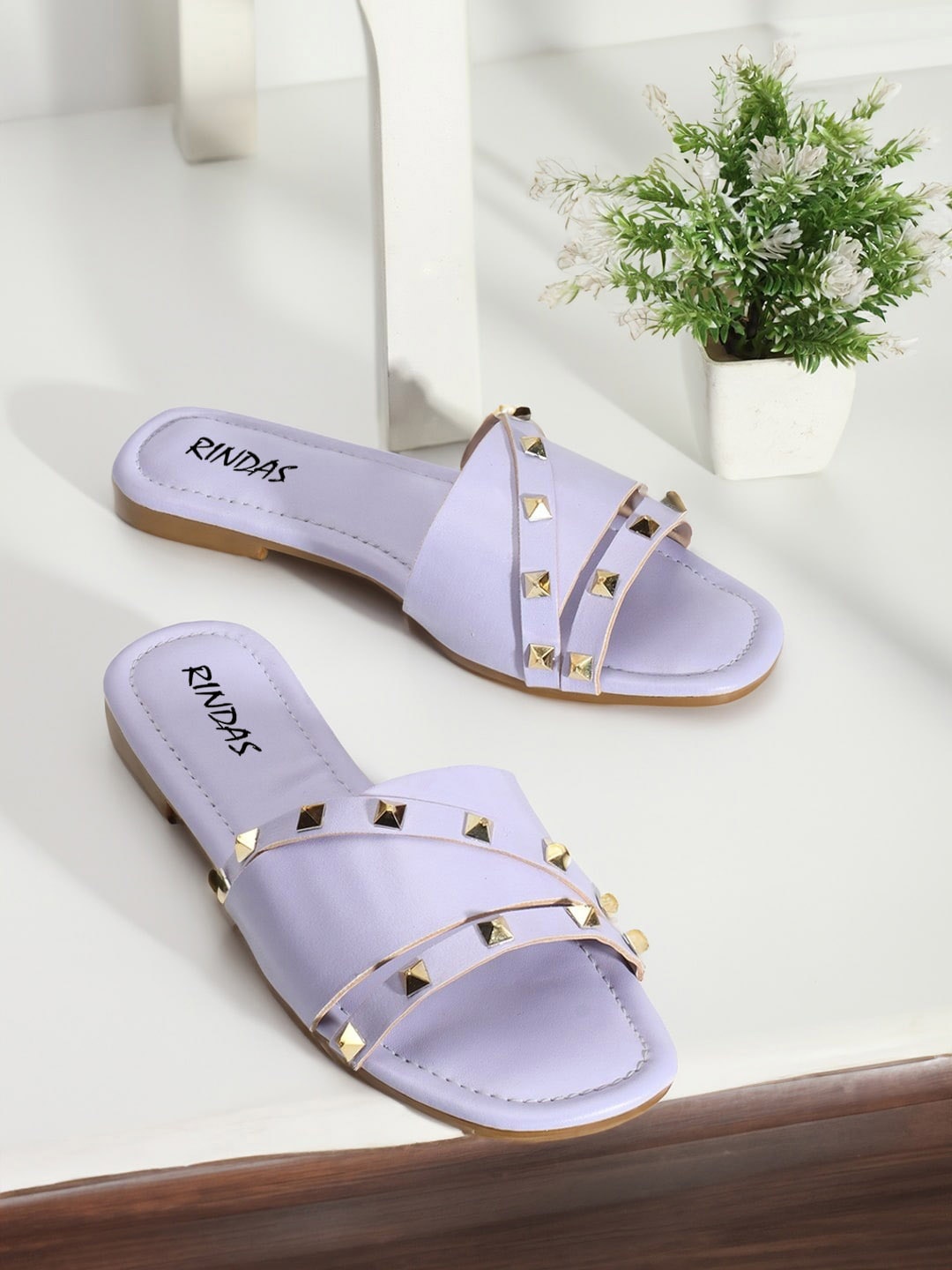 

RINDAS Embellished Open Toe Flats, Lavender