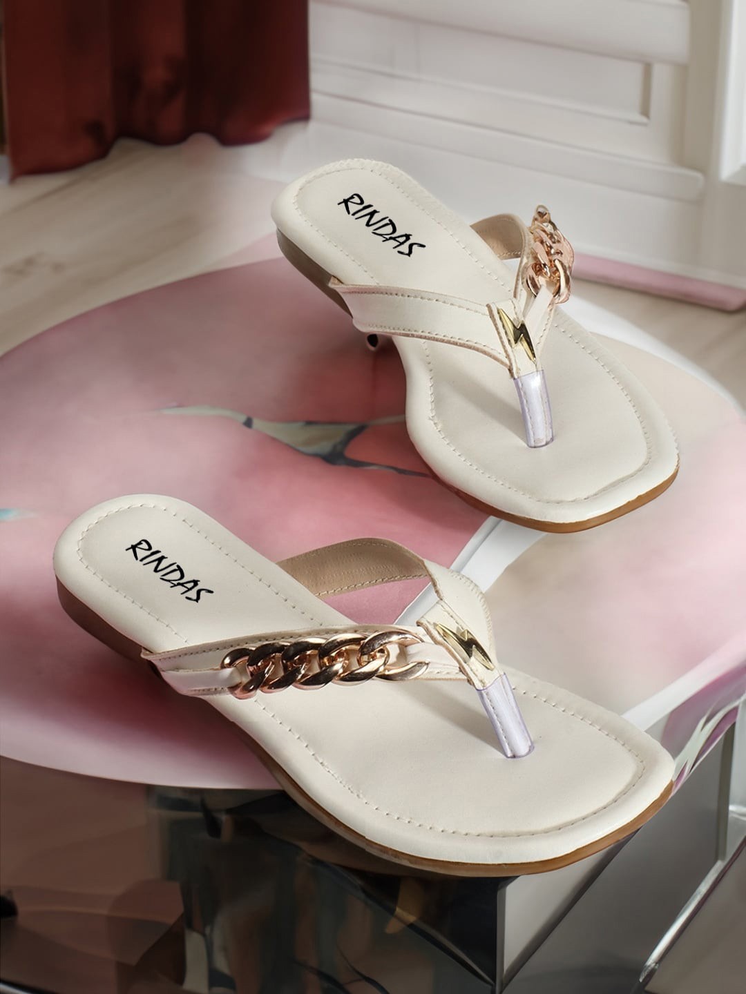 

RINDAS Embellished Open Toe Flats, White