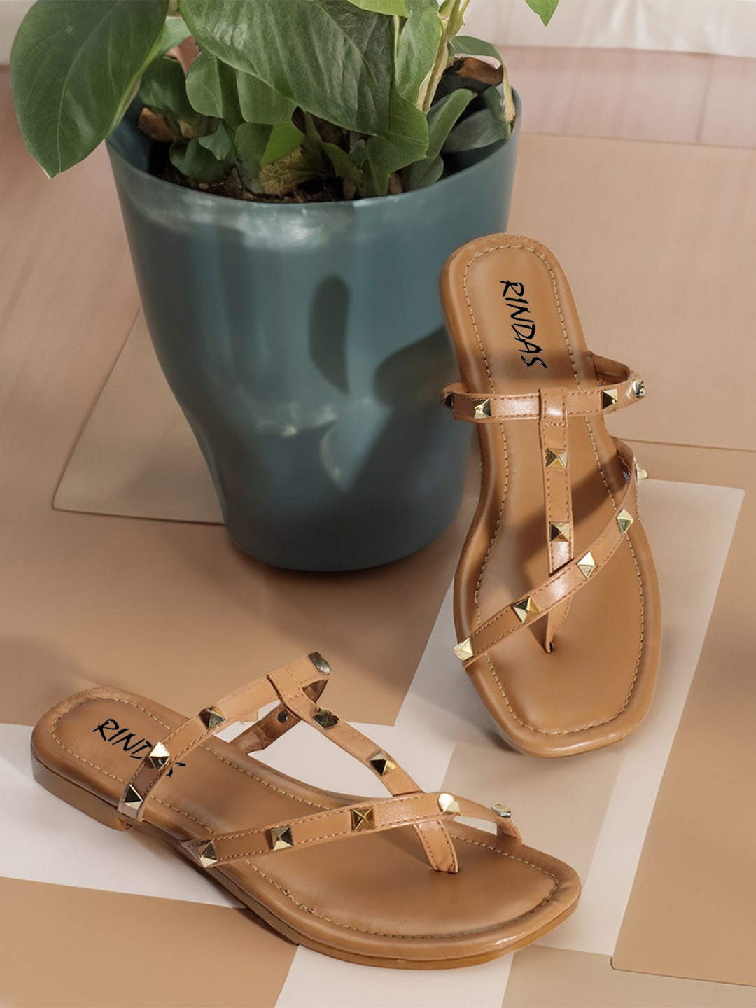 

RINDAS Slip-On Open Toe Flats, Beige