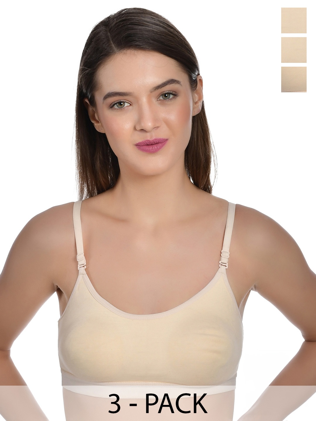 

Aimly Pack of 3 Full Coverage Non-Padded Non-Wired Sports Bra, Beige