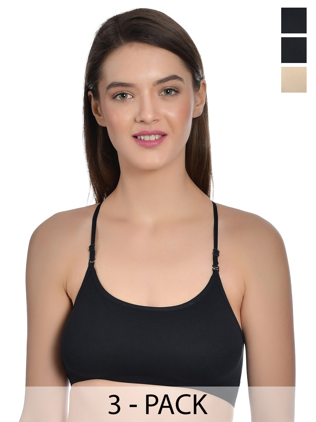 

Aimly Pack of 3 Full Coverage Non-Padded Non-Wired Sports Bra, Black