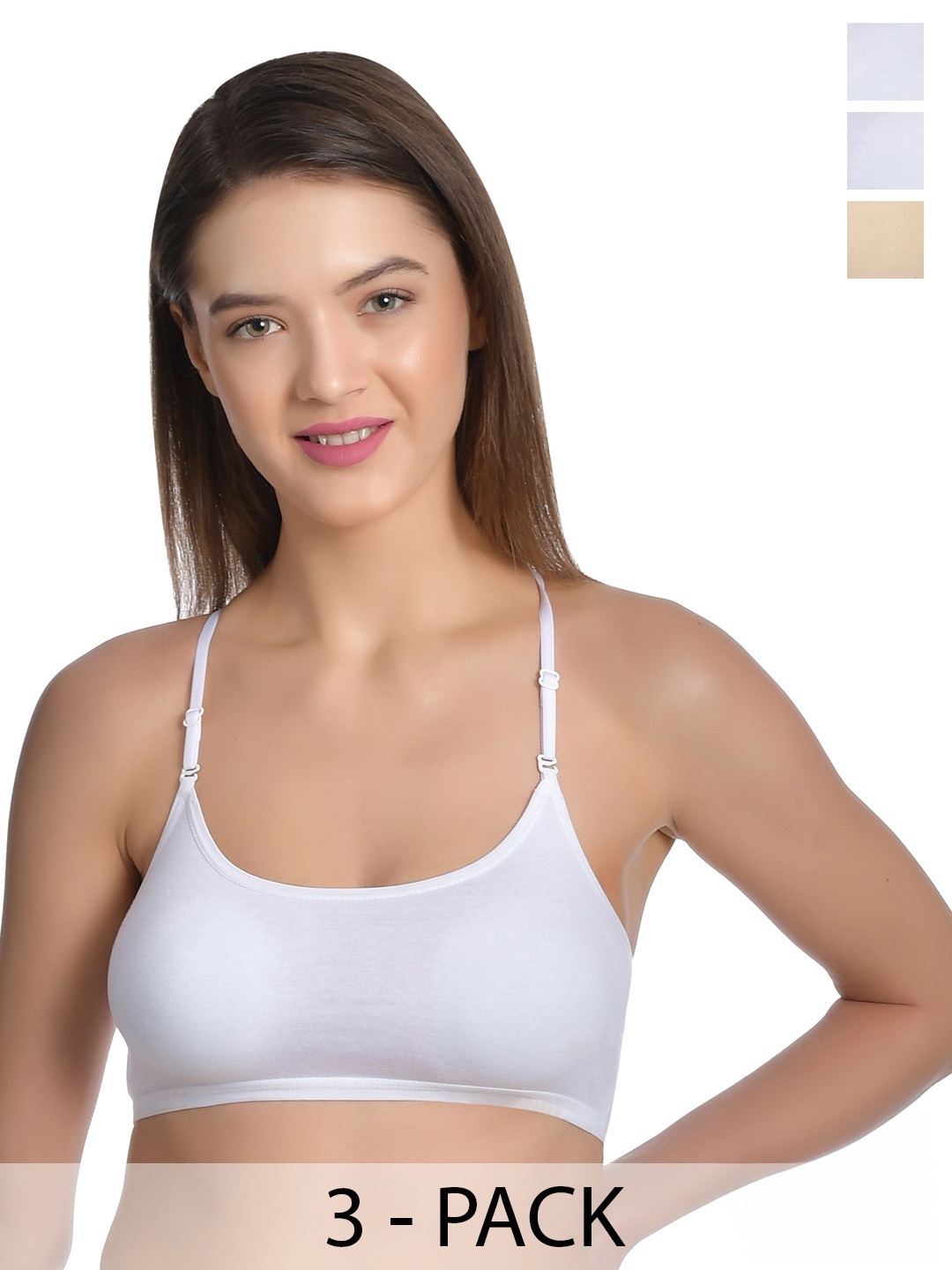 

Aimly Pack of 3 Full Coverage Non-Padded Non-Wired Seamless Regular Cotton Bra, White