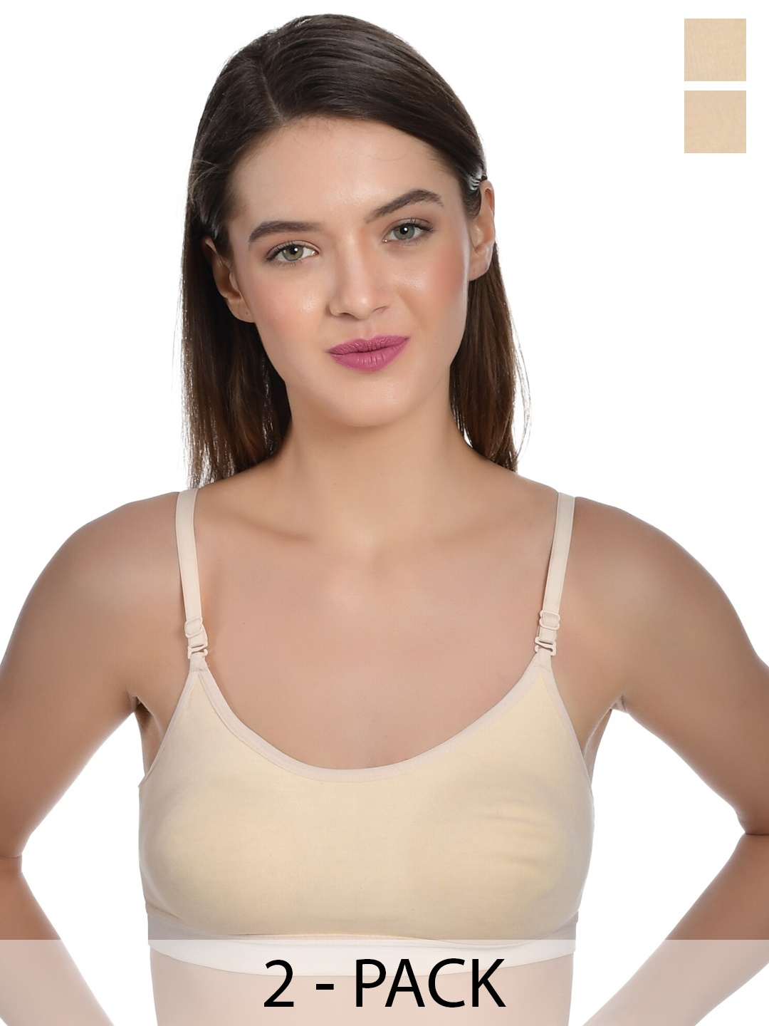 

Aimly Pack Of 2 Full Coverage Non-Padded Seamless Cotton Bra, Beige