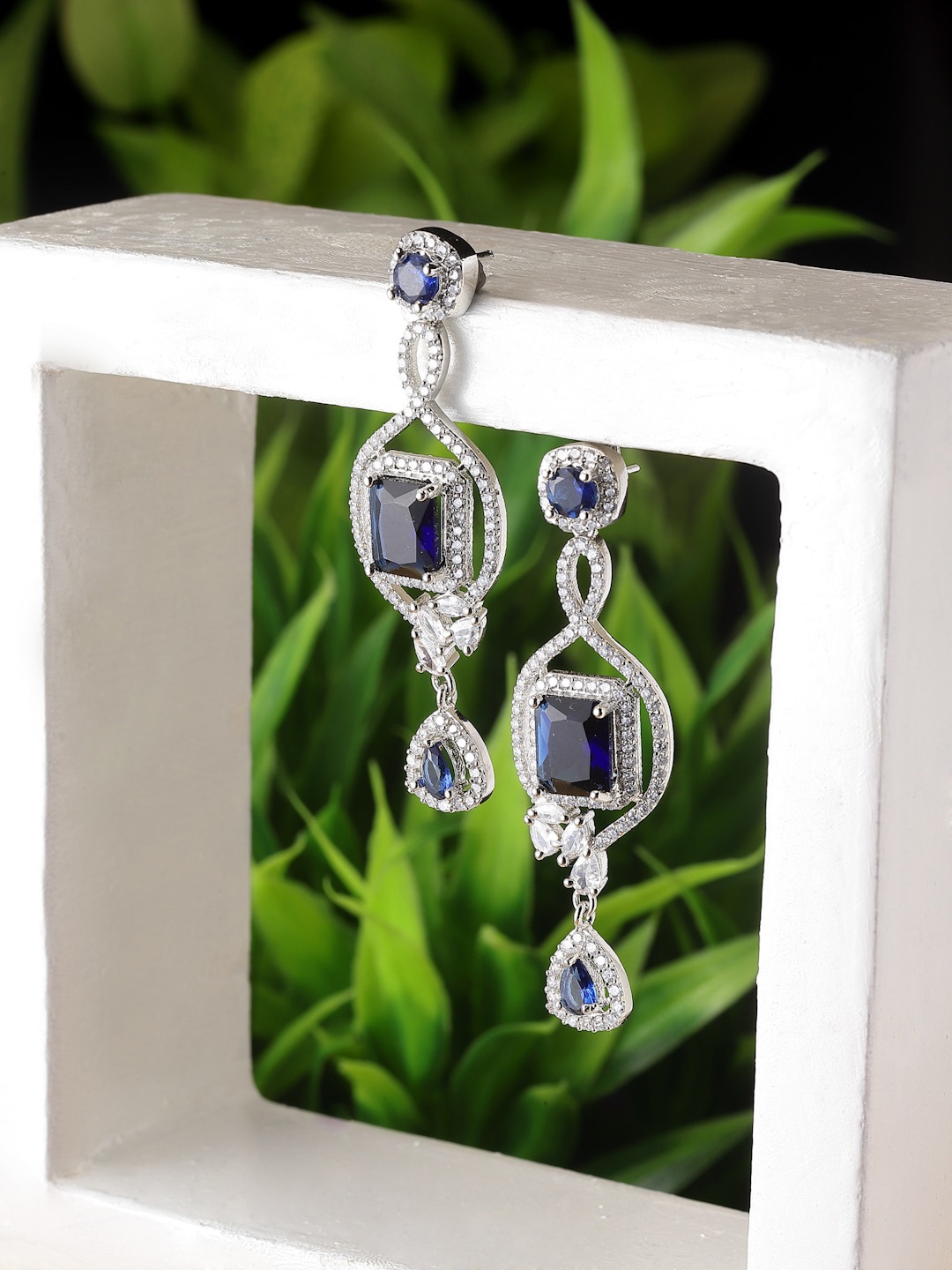 

ZENEME Rhodium-Plated Square Drop Earrings, Silver