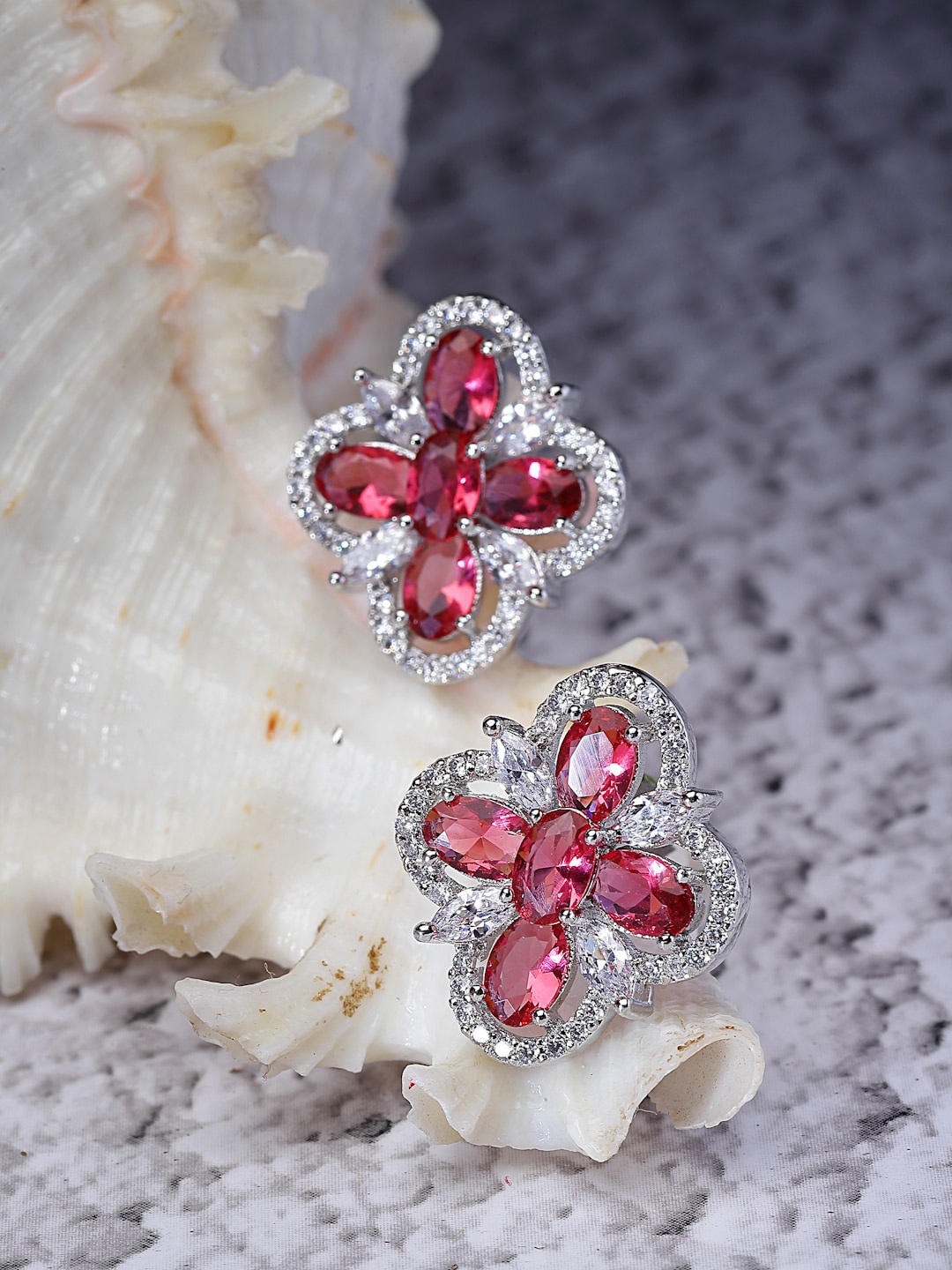 

ZENEME Rhodium-Plated Floral Studs Earrings, Silver