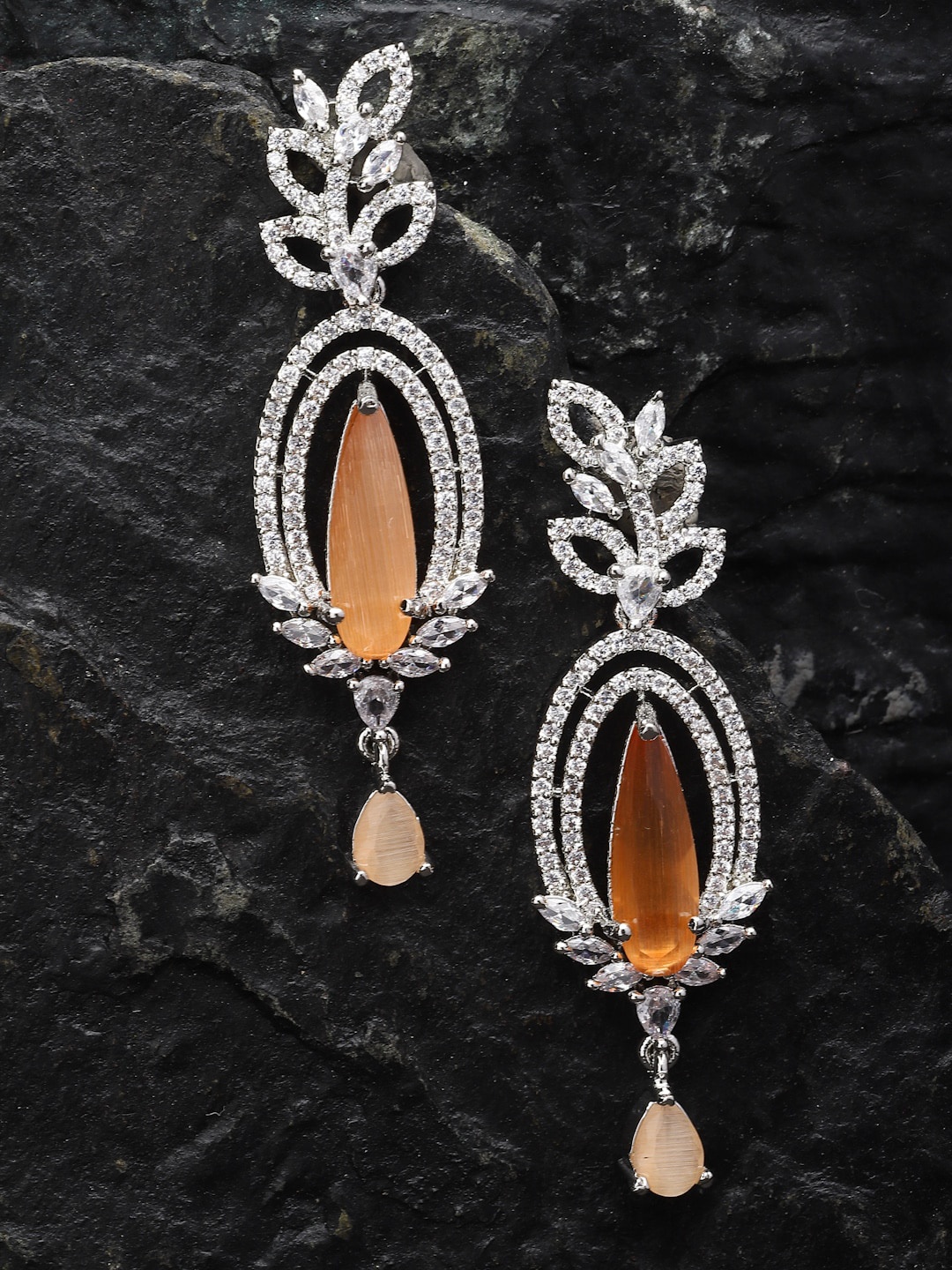 

ZENEME Rhodium-Plated Teardrop Shaped Drop Earrings, Silver