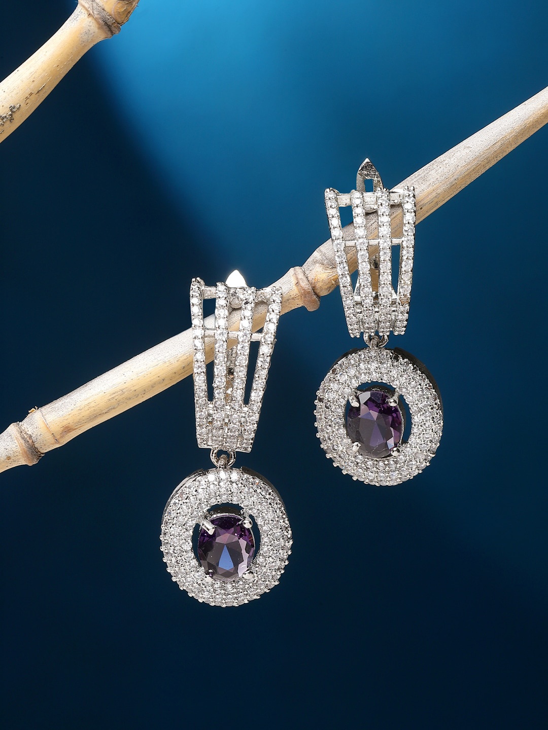 

ZENEME Rhodium-Plated Contemporary Shaped Drop Earrings, Silver