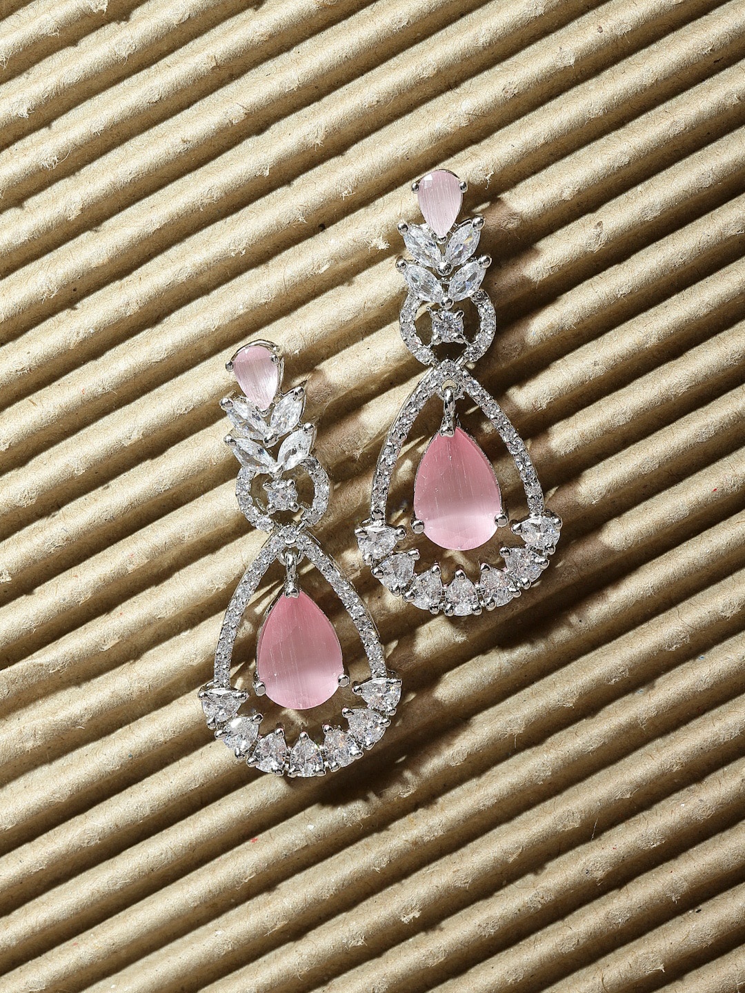 

ZENEME Rhodium-Plated Drop Earrings, Pink