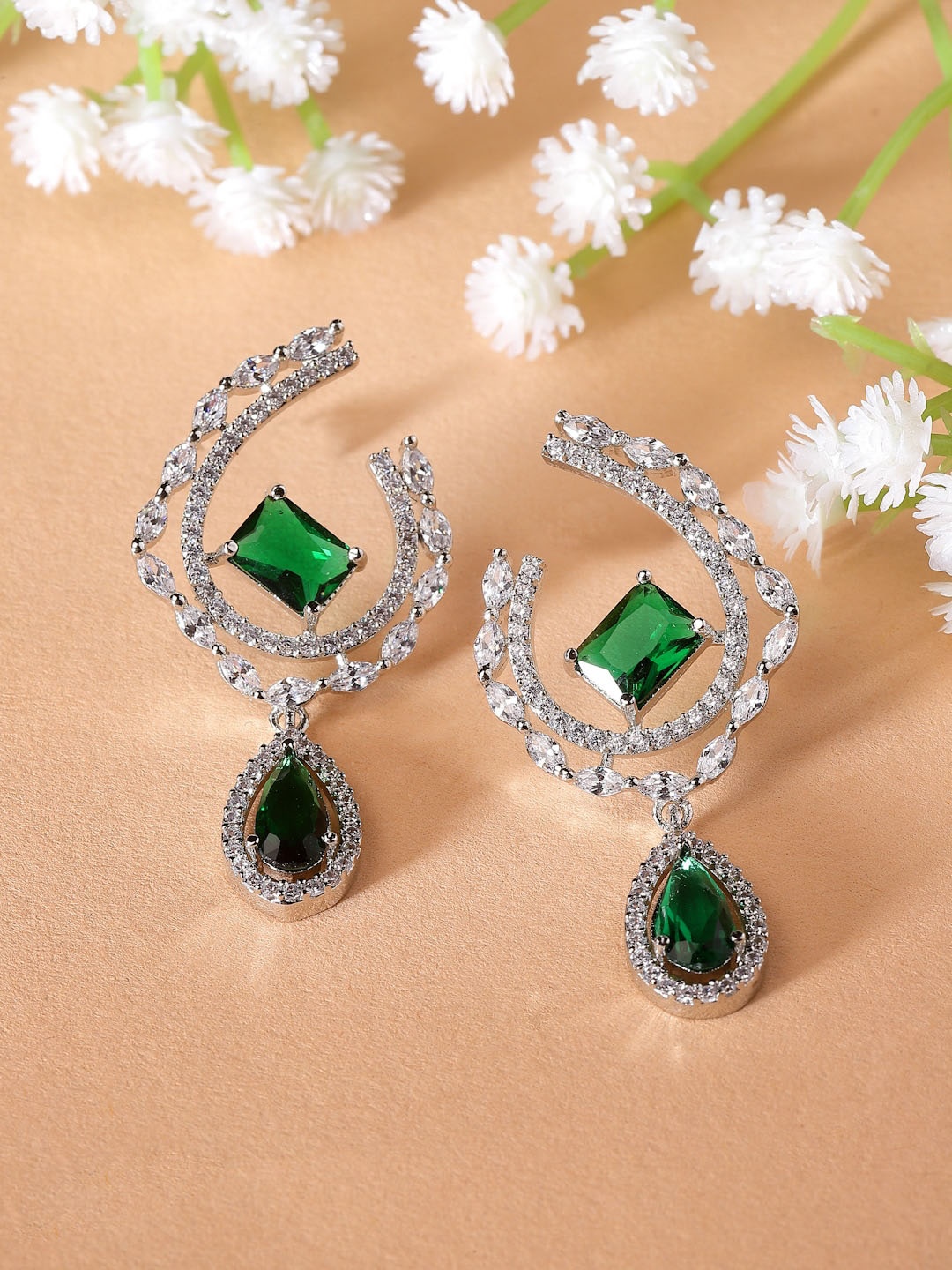 

ZENEME Rhodium-Plated Quirky Drop Earrings, Silver