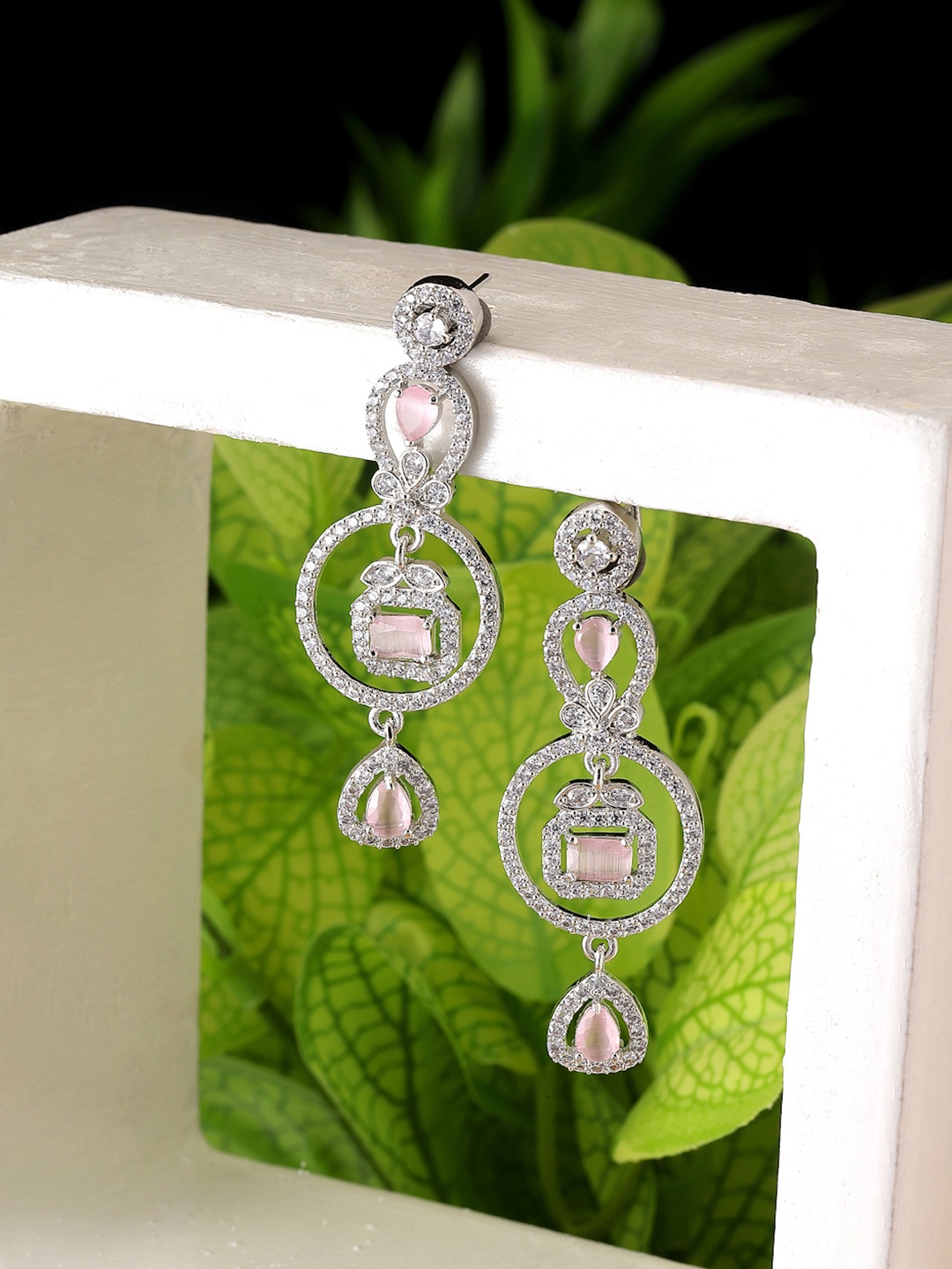 

ZENEME Rhodium-Plated Circular Drop Earrings, Silver