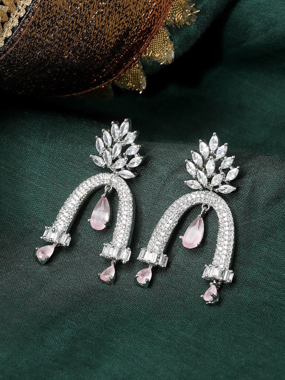 

ZENEME Rhodium-Plated Quirky Drop Earrings, Pink