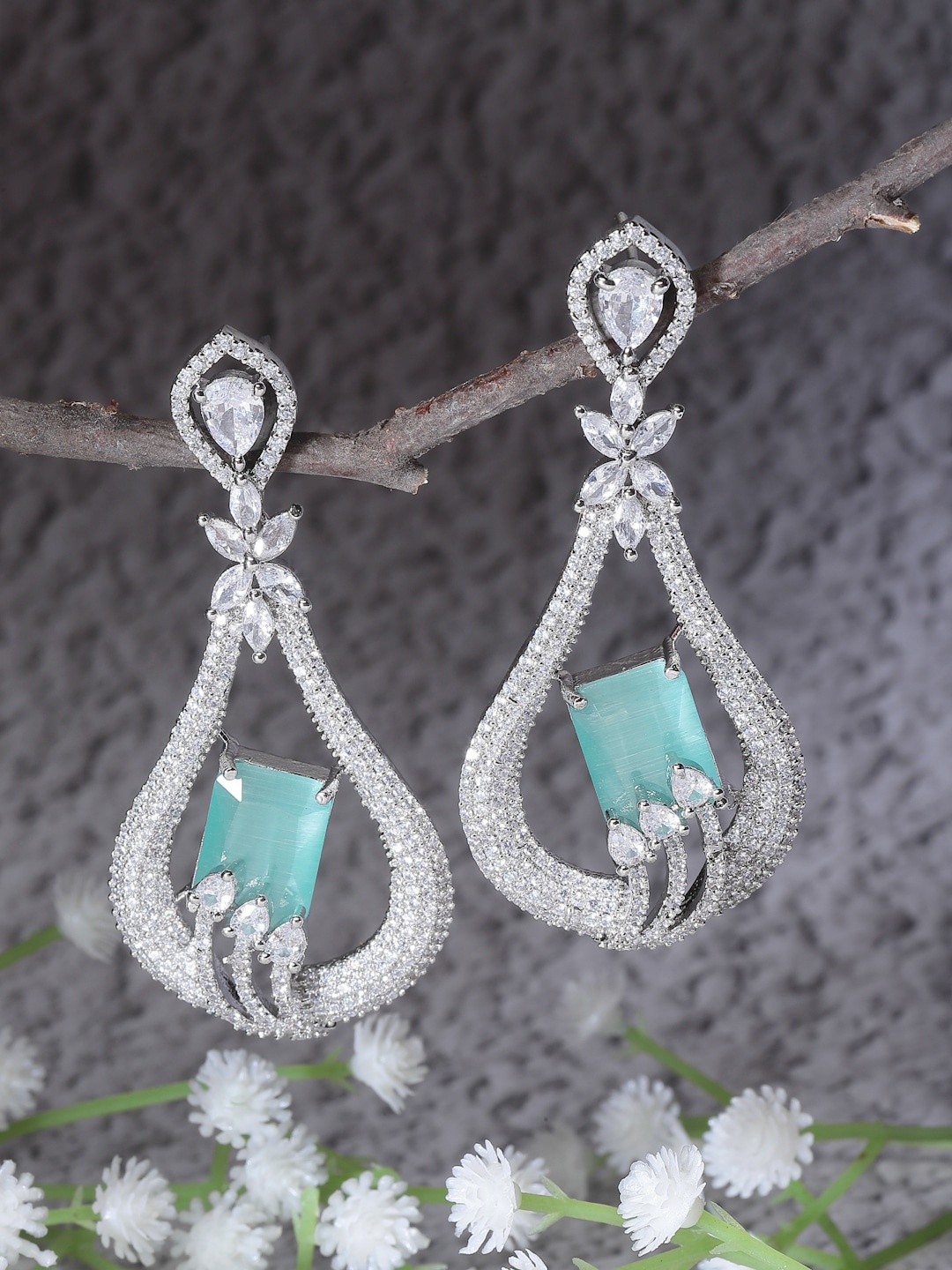 

ZENEME Rhodium-Plated Quirky Drop Earrings, Sea green