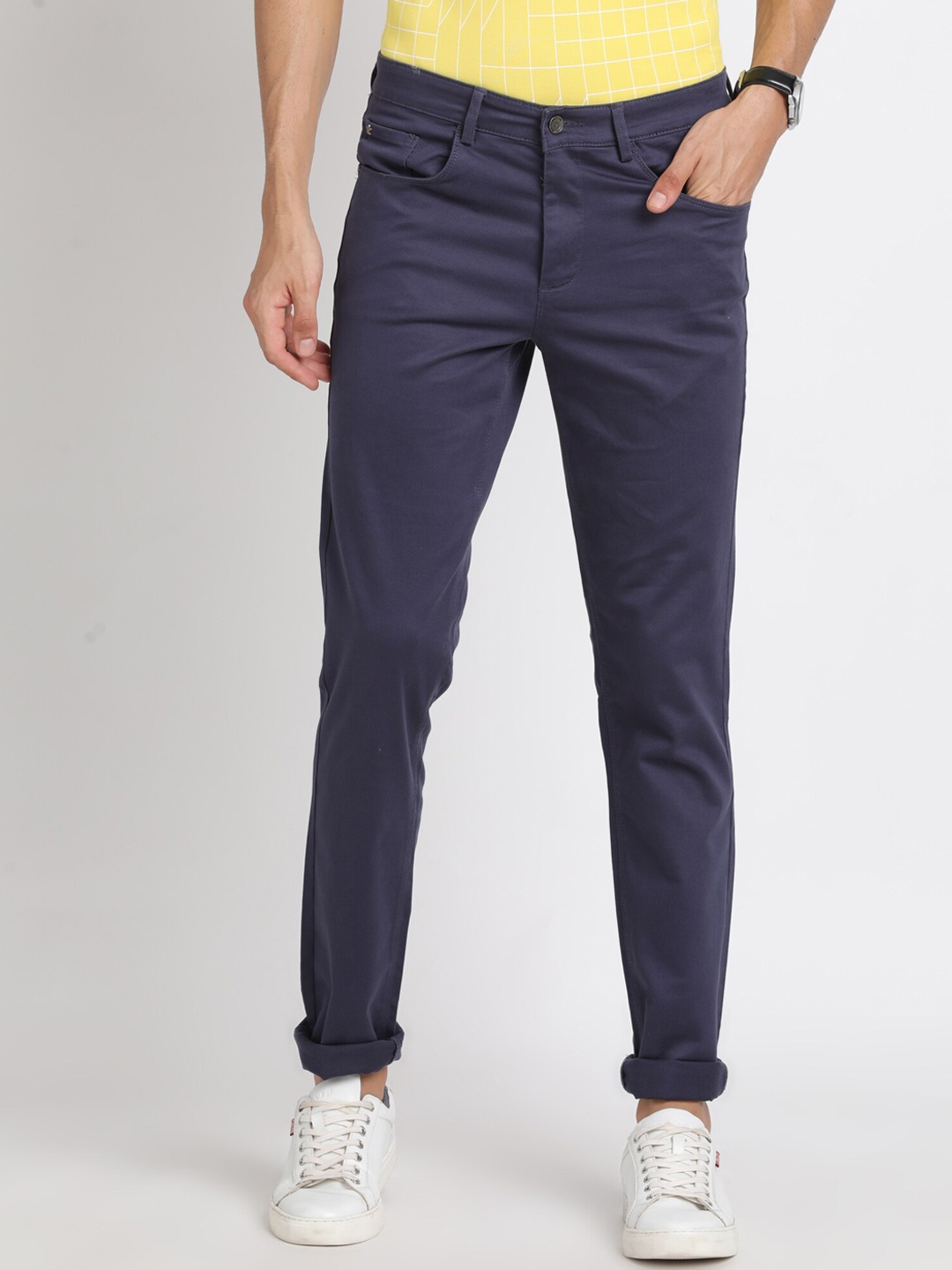 

Turtle Men Narrow Tapered Fit Clean Look Stretchable Jeans, Navy blue