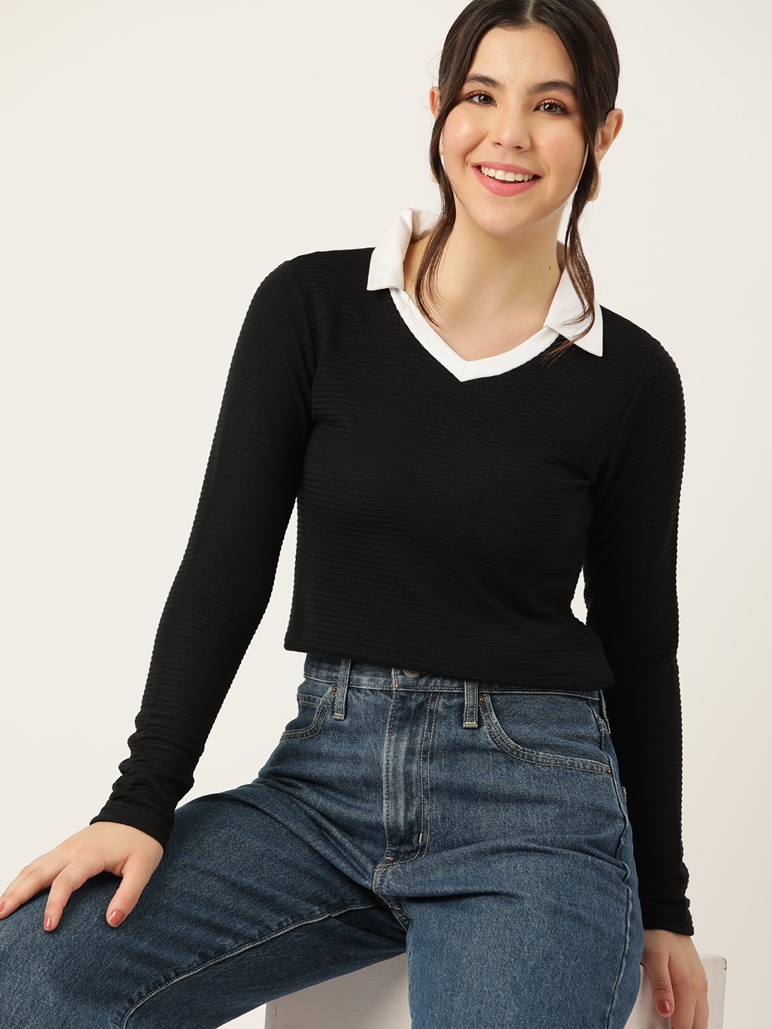 

DressBerry Solid Regular Top, Black