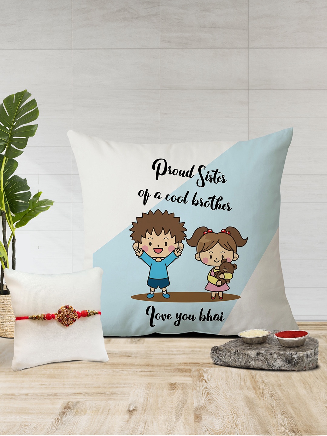 

The Purple Tree Printed Rakhi & Cushion Gift Set, Multi