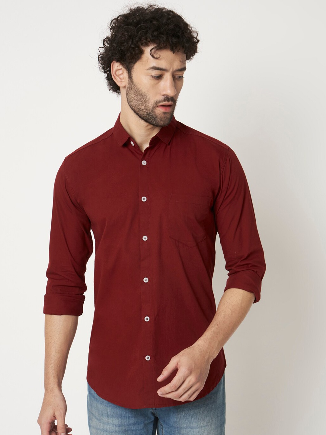 

RAGZO Slim Fit Cotton Casual Shirt, Maroon