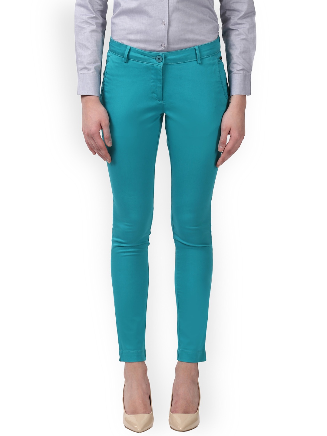 

Park Avenue Women Green Tapered Fit Solid Formal Trousers