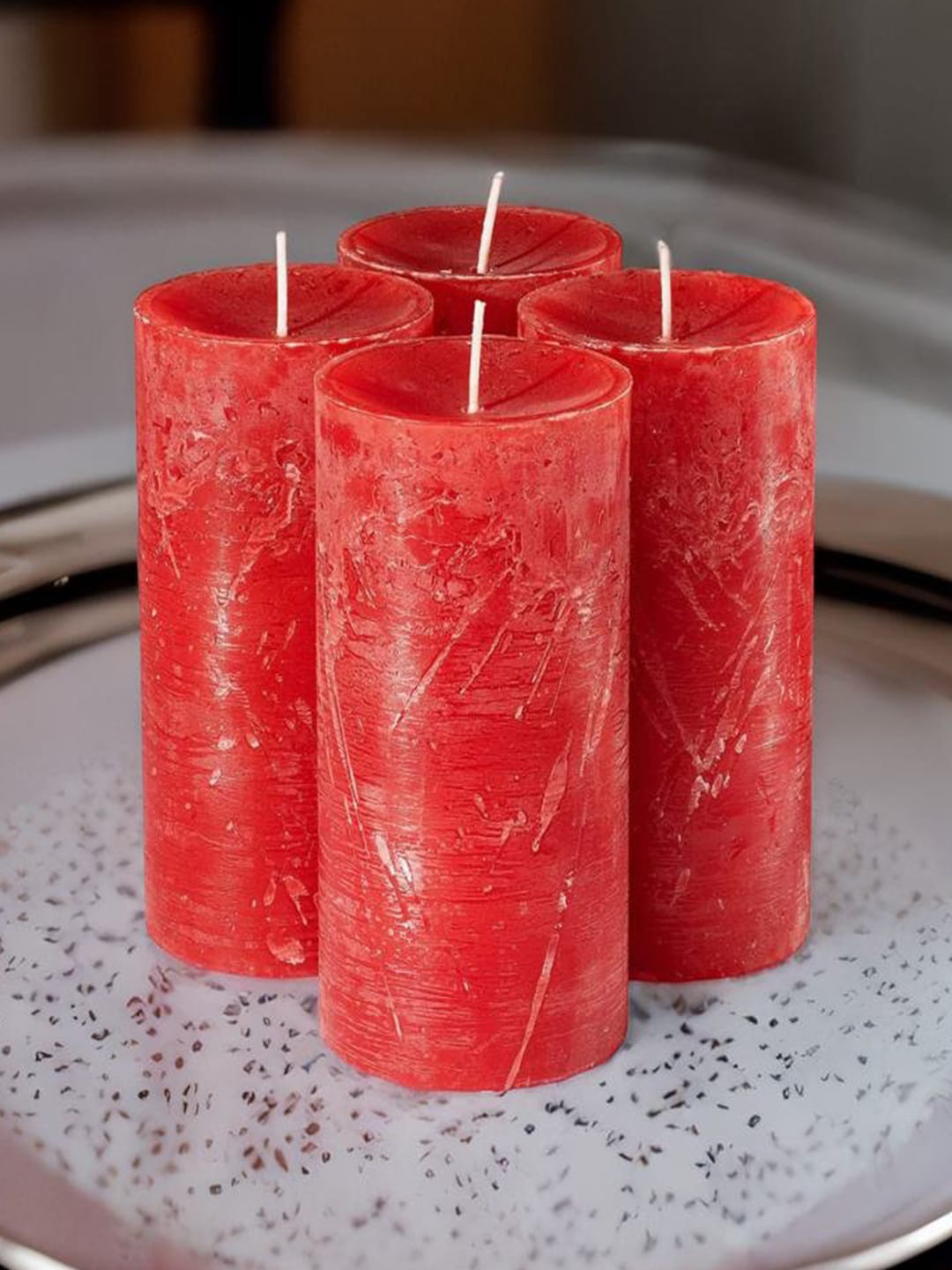 

Aromatic Fables Red 4 Pieces Textured Rose Scented Candle