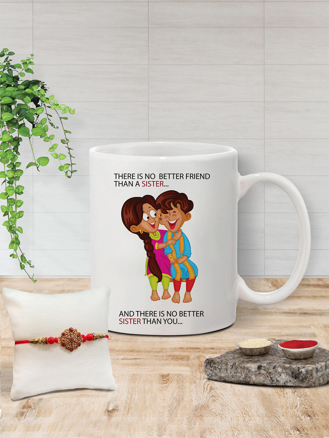 

The Purple Tree Rakhi With Printed Coffee Mug & Roli Chawal, Red