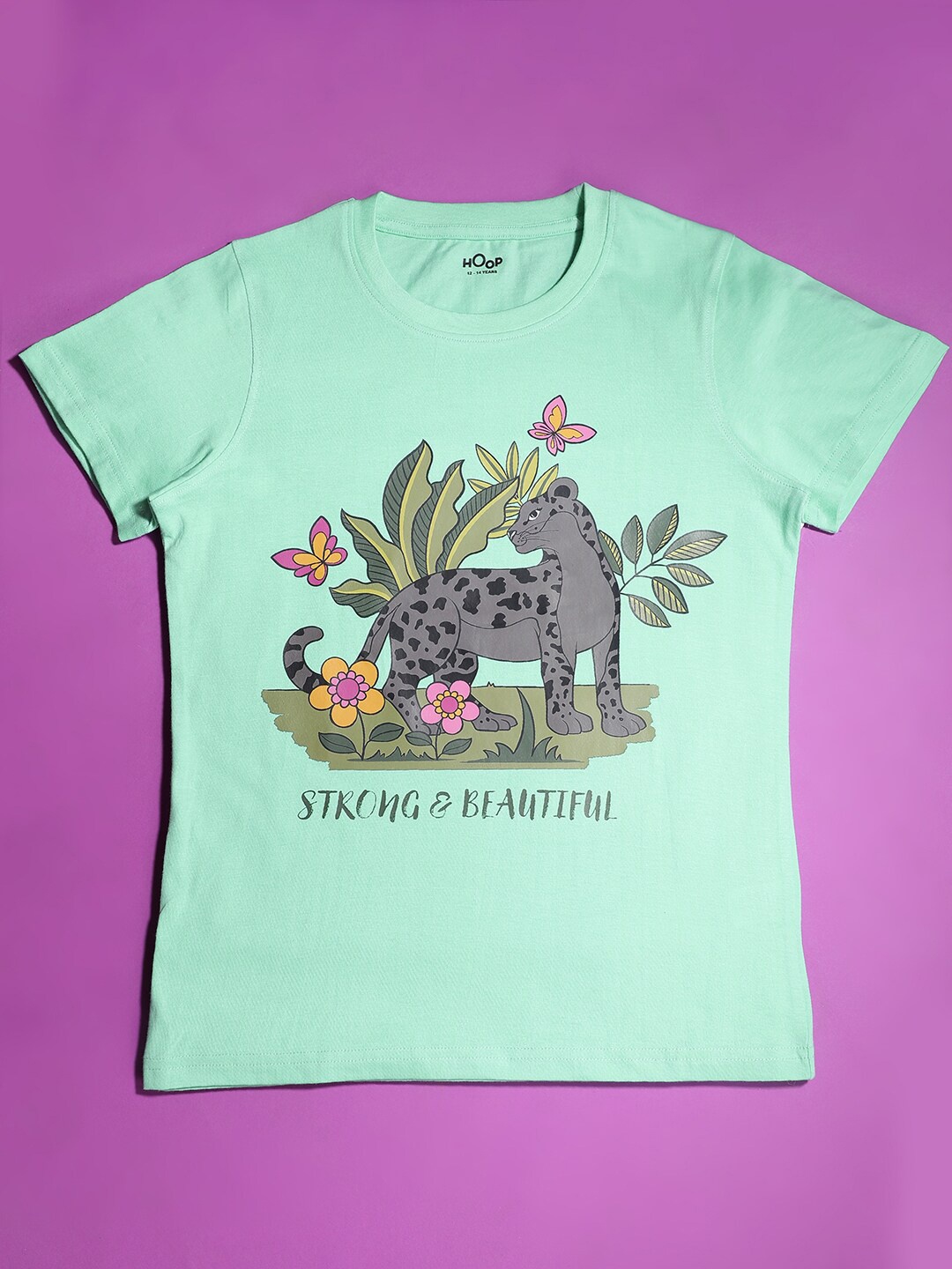 

Hoop Girls Graphic Printed Cotton T-shirt, Sea green