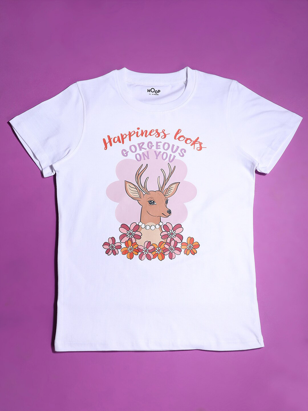 

Hoop Girls Graphic Printed Cotton T-shirt, White