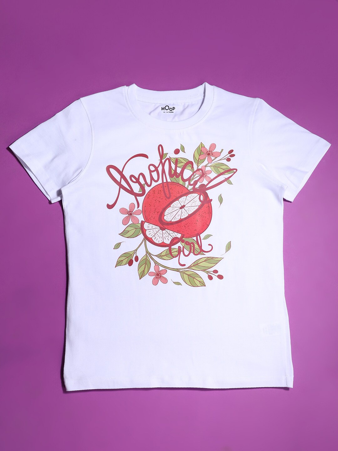 

Hoop Girls Graphic Printed Round Neck Cotton T-shirt, White