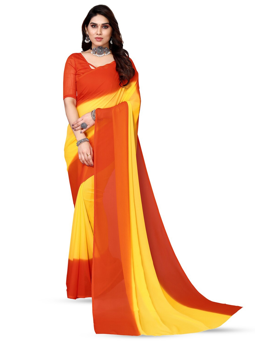 

ANAND SAREES Colourblocked Pure Georgette Saree, Yellow