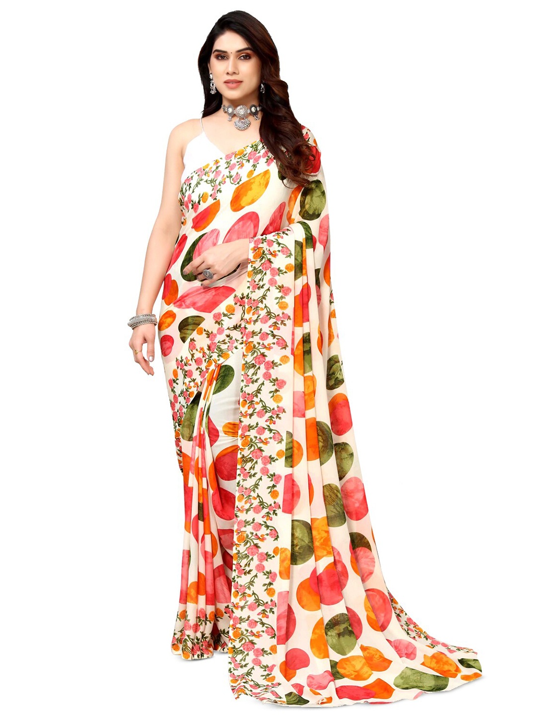 

ANAND SAREES Pure Georgette Saree, White