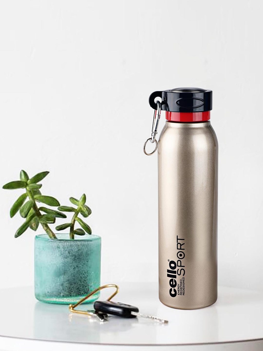 

Cello Beatle Gold Toned Stainless Steel Hot and Cold Double Walled Water Bottle-550 ml