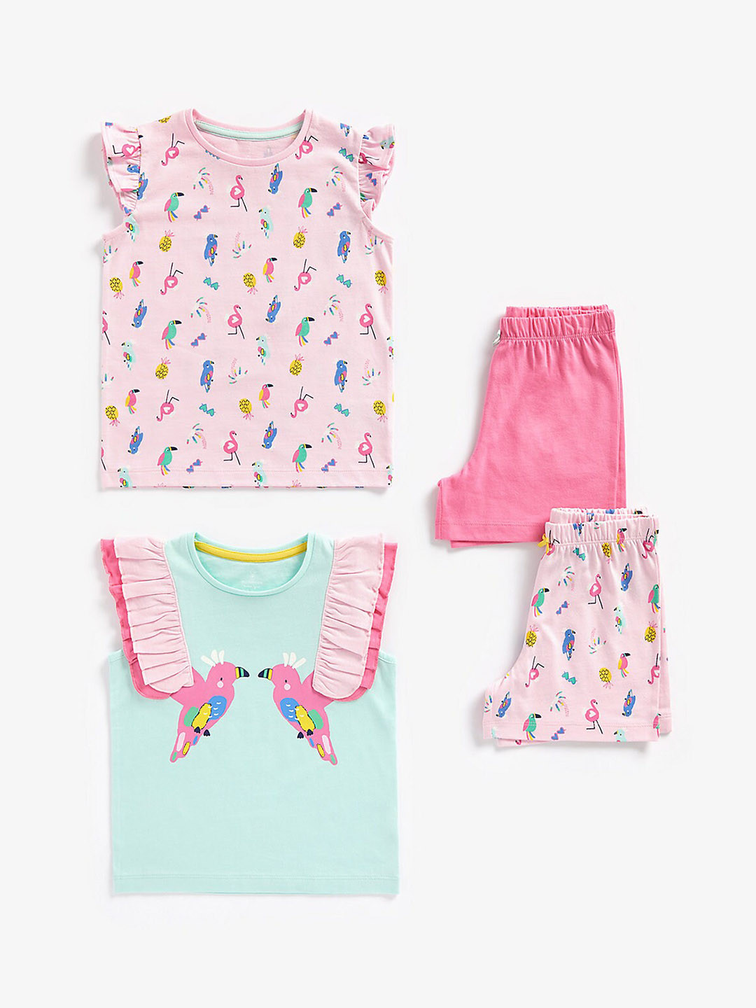 

mothercare Girls Pack Of 2 Printed T-shirt With Shorts, Pink